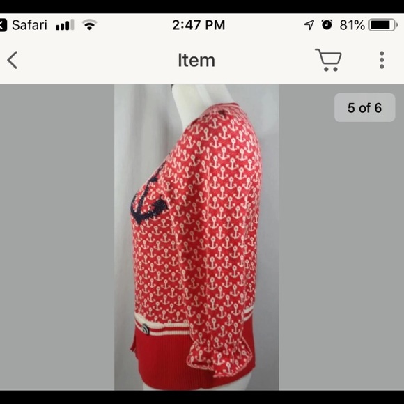 Moth Anthropologie Red Anchor Print  Sweater - Picture 3 of 6